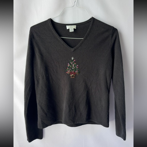 Christopher & Banks Christmas Embroidered Women Top - Picture 2 of 6